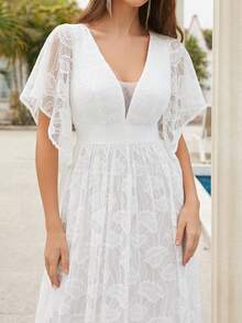 蝴蝶袖蕾絲A字型婚紗洋裝