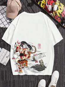 Manfinity RebelGame Men Cotton Japanese Letter & Figure Graphic Drop Shoulder Tee - White - View 1