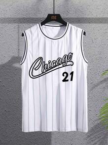 Manfinity Sporsity Men Letter Graphic Striped Trim Tank Top, Sleeveless Basketball Jersey, Boyfriend Gift