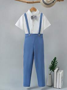 SHEIN 男孩前蝴蝶結襯衫和背帶褲