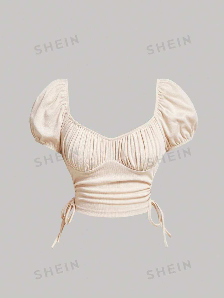 SHEIN MOD Camiseta crop pecho con fruncido con cordón lateral