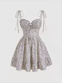 SHEIN MOD 小碎花肩上打結吊帶連衣裙