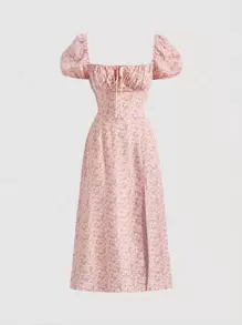 SHEIN MOD Váy in hoa tay bồng cỡ lớn cho nữ mùa hè - Hồng - Xem 1