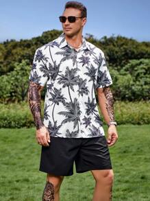 Manfinity Bộ hai mảnh Nam Dây kéo Nút phía trước Nhiệt đới Boho - Đen và trắng - Xem 4