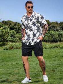 Manfinity Bộ hai mảnh Nam Dây kéo Nút phía trước Nhiệt đới Boho - Đen và trắng - Xem 5