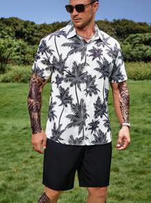 Manfinity Bộ hai mảnh Nam Dây kéo Nút phía trước Nhiệt đới Boho - Đen và trắng - Xem 6