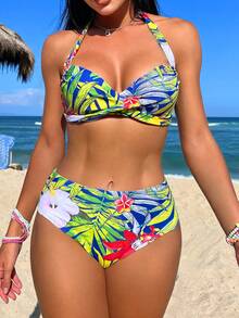 熱帶印花增壓夏季沙灘比基尼套裝 - 彩色 - 查看 3