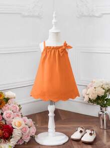 SHEIN Đầm em bé Nơ Bướm Sò điệp Tranh thêu màu trơn - trái cam - Xem 1