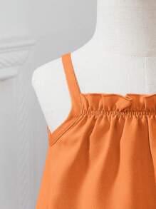 SHEIN Đầm em bé Nơ Bướm Sò điệp Tranh thêu màu trơn - trái cam - Xem 3