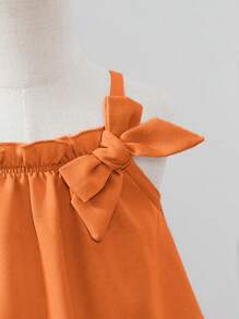 SHEIN Đầm em bé Nơ Bướm Sò điệp Tranh thêu màu trơn - trái cam - Xem 5