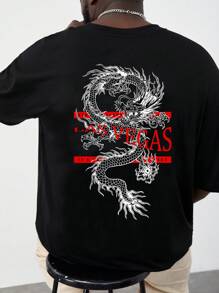 Manfinity RebelGame Men Plus Cotton Dragon & Letter Graphic Tee - Black - View 3