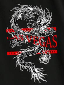 Manfinity RebelGame Men Plus Cotton Dragon & Letter Graphic Tee - Black - View 4