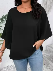 EMERY ROSE Blusa con cordón trasero de manga mariposa - Negro - Ver 5