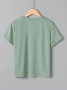 SHEIN Tops con trai Đồ họa Slogan Giải trí - Màu xanh Bạc hà - Xem 2