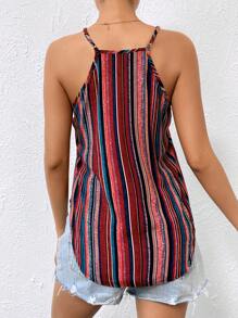 SHEIN LUNE Top tipo camiseta gráfica con estampado de rayas para mujeres - Multicolor - Ver 3