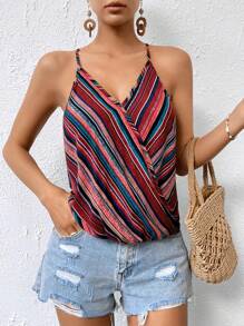 SHEIN LUNE Top tipo camiseta gráfica con estampado de rayas para mujeres - Multicolor - Ver 5