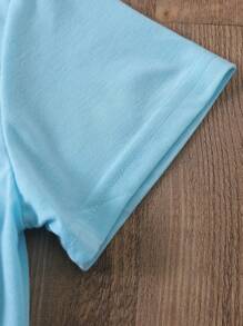 SHEIN LUNE 字母圖案T恤 - 薄荷藍 - 查看 3