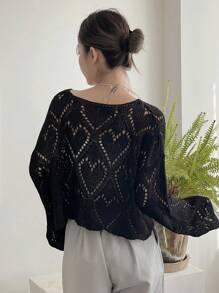 DAZY Jersey Tejido Sólido Con Hombros Caídos Y Abertura En La Parte Delantera - Negro - Ver 2