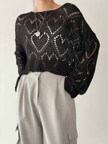 DAZY Jersey Tejido Sólido Con Hombros Caídos Y Abertura En La Parte Delantera - Negro - Ver 7