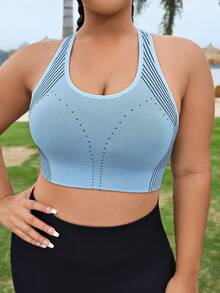 Plus Striped Print Sports Bra - Baby Blue - View 3