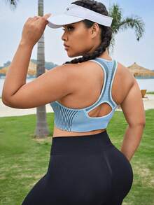 Plus Striped Print Sports Bra - Baby Blue - View 2