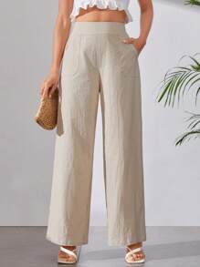 SHEIN Tall Slant Pocket Wide Leg Trousers - Beige - View 1