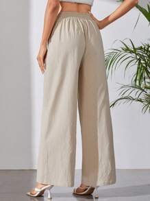 SHEIN Tall Slant Pocket Wide Leg Trousers - Beige - View 2