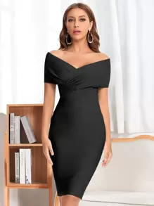 Đầm dự tiệc hở vai màu xanh bạc hà thanh lịch, vừa vặn thoải mái cho nữ mùa hè - màu đen - Xem 1