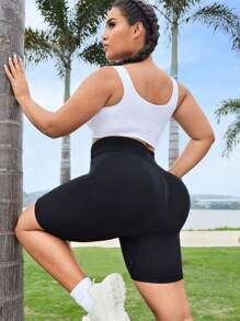 Yoga Basic Plus Solid Wideband Waist Sports Shorts