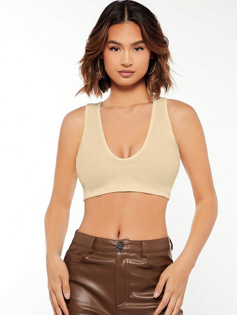 SHEIN BASICS Áo khoác và áo lót dành cho xe tăng nữ màu trơn Giải trí - Màu be - Xem 1