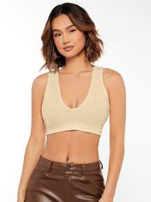 SHEIN BASICS Áo khoác và áo lót dành cho xe tăng nữ màu trơn Giải trí - Màu be - Xem 6