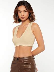 SHEIN BASICS Áo khoác và áo lót dành cho xe tăng nữ màu trơn Giải trí - Màu be - Xem 7