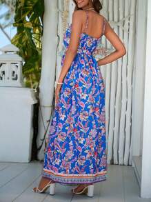 SHEIN VCAY Floral Print Split Thigh Belted Cami Dress - Multicolor - View 2