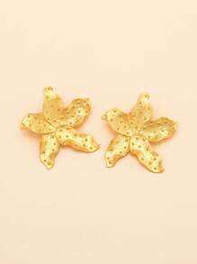 1對復古金屬質感大花耳釘適用於女士日常穿著或者度假風格 - 金黃色 - 查看 3