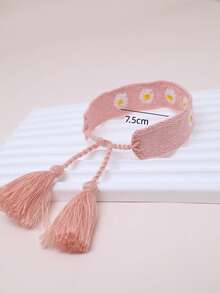 1入組刺繡菊花波西米亞風格編織流蘇手環 - 粉色 - 查看 5