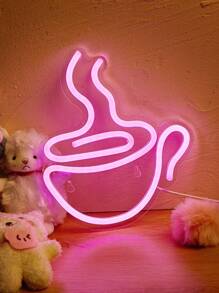 1pc PS Neon Light, Creative Coffee Cup Shaped LED Neon Sign For Home - Pink - View 1