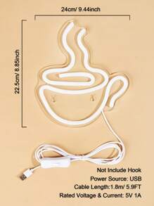 1pc PS Neon Light, Creative Coffee Cup Shaped LED Neon Sign For Home - Pink - View 2