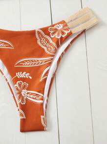 SHEIN Swim 夏季海灘植物印花剪裁比基尼套裝，泳裝