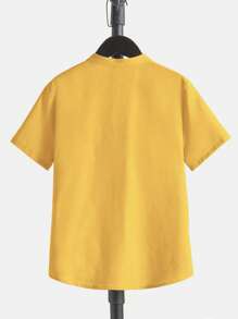 SHEIN Leap Crew Cậu bé Tween Ngắn tay Cá nhân hóa Áo sơ mi Với giá đỡ Vòng cổ Và Nghiêng Không nút - Màu vàng - Xem 5