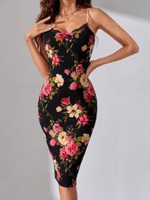 SHEIN Tall Floral Print Cami Bodycon Dress - Multicolor - View 3
