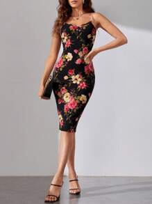 SHEIN Tall Floral Print Cami Bodycon Dress - Multicolor - View 1