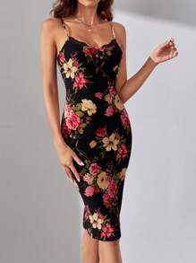 SHEIN Tall Floral Print Cami Bodycon Dress - Multicolor - View 4