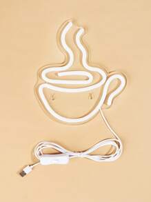 1pc PS Neon Light, Creative Coffee Cup Shaped LED Neon Sign For Home - Pink - View 5