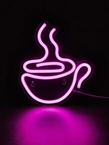 1pc PS Neon Light, Creative Coffee Cup Shaped LED Neon Sign For Home - Pink - View 6