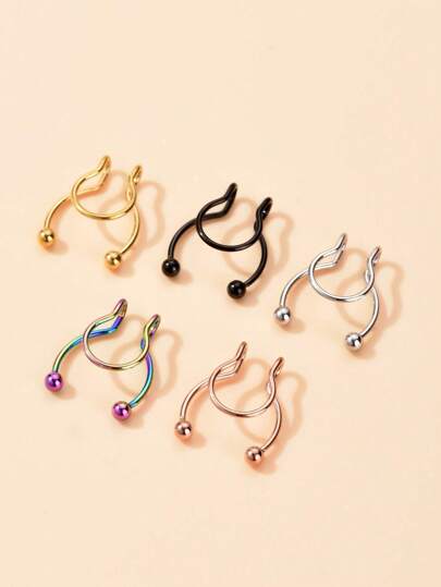 5 件彩色不锈钢鼻环、鼻钉、鼻环、鼻中隔饰品、女士假鼻环、男士低过敏性鼻夹，适合情人节、母亲节、生日派对、酒吧舞会、日常佩戴