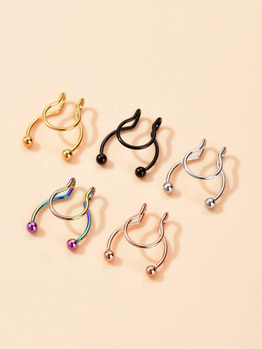 5 件彩色不锈钢鼻环、鼻钉、鼻环、鼻中隔饰品、女士假鼻环、男士低过敏性鼻夹，适合情人节、母亲节、生日派对、酒吧舞会、日常佩戴 - 彩色 - 查看 1