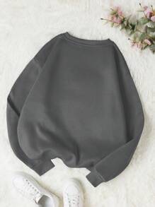 INAWLY 熊与字母图案保暖内衬卫衣，适合毕业季、返校季、教师节等场合，女士款，秋季返校套头卫衣 - 深灰色 - 查看 2