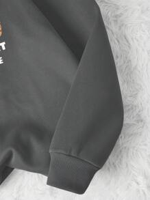 INAWLY 熊与字母图案保暖内衬卫衣，适合毕业季、返校季、教师节等场合，女士款，秋季返校套头卫衣 - 深灰色 - 查看 5