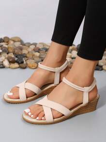 Women Criss Cross Ankle Strap Wedge Sandals, Elegant Sandals