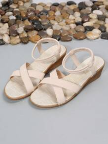 Women Criss Cross Ankle Strap Wedge Sandals, Elegant Sandals